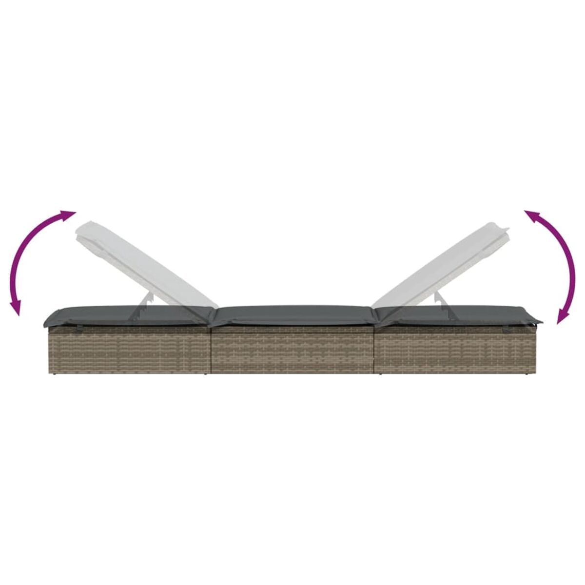 Ein Outdoor-Sofa aus Korbgeflecht mit verstellbaren Rückenlehnen und einem grauen Kissen.