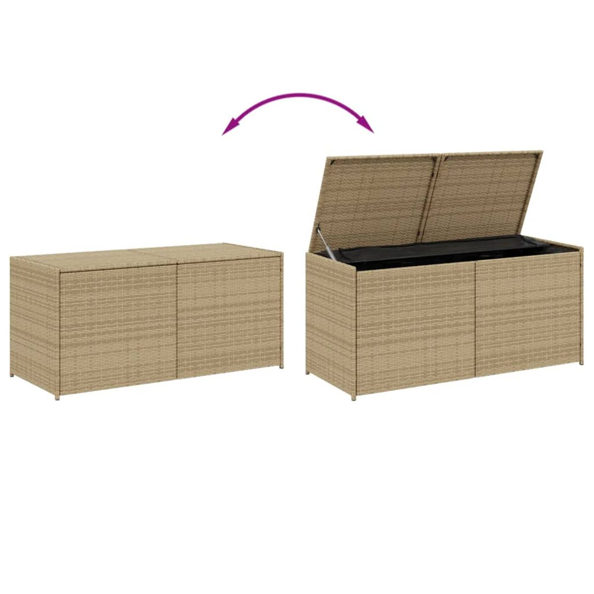 Weiden-Aufbewahrungsbox, geschlossen und offen. Zeigt das Innere. Hellbraune Farbe.