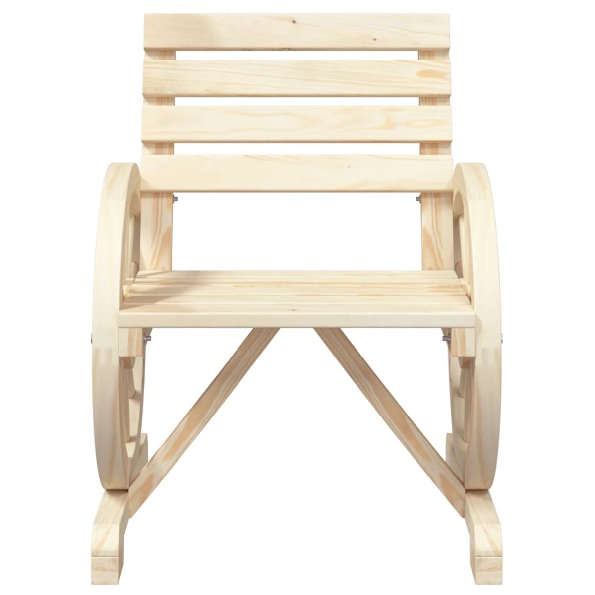 Schaukelstuhl aus Holz. Der Stuhl ist aus hellem Holz gefertigt und hat ein schlichtes Design.
