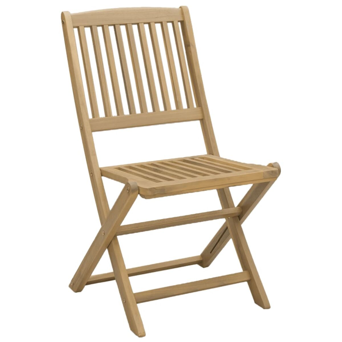 Klappstuhl aus Holz, hellbraun, mit Lattenrücken und Sitz.