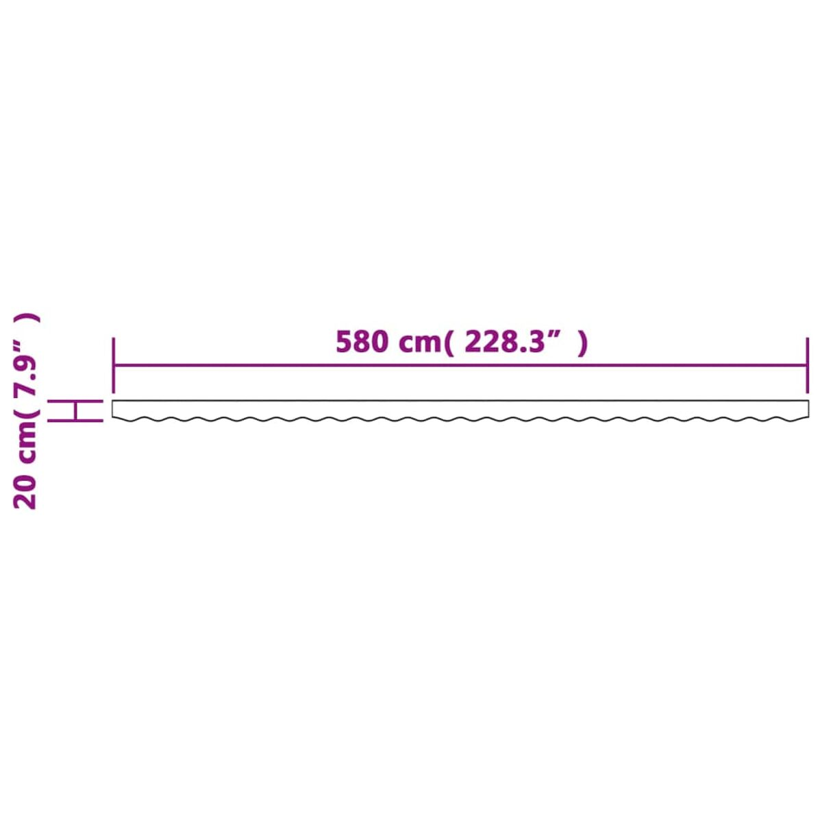 Eine gerade, wellenförmige Linie mit beschrifteten Abmessungen, die eine Länge von 580 cm angibt.