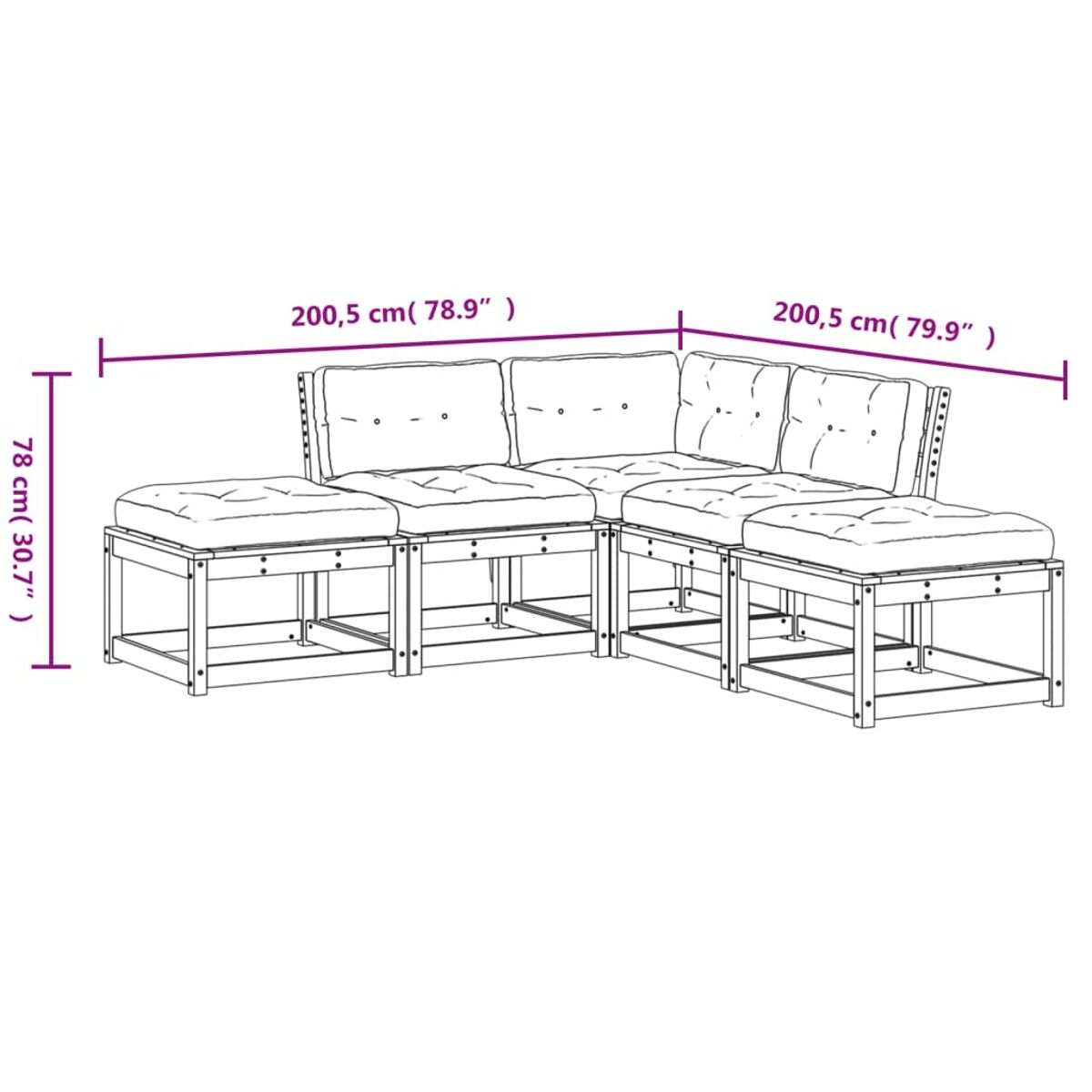 Weißer Hintergrund mit Diagramm eines Ecksofas.