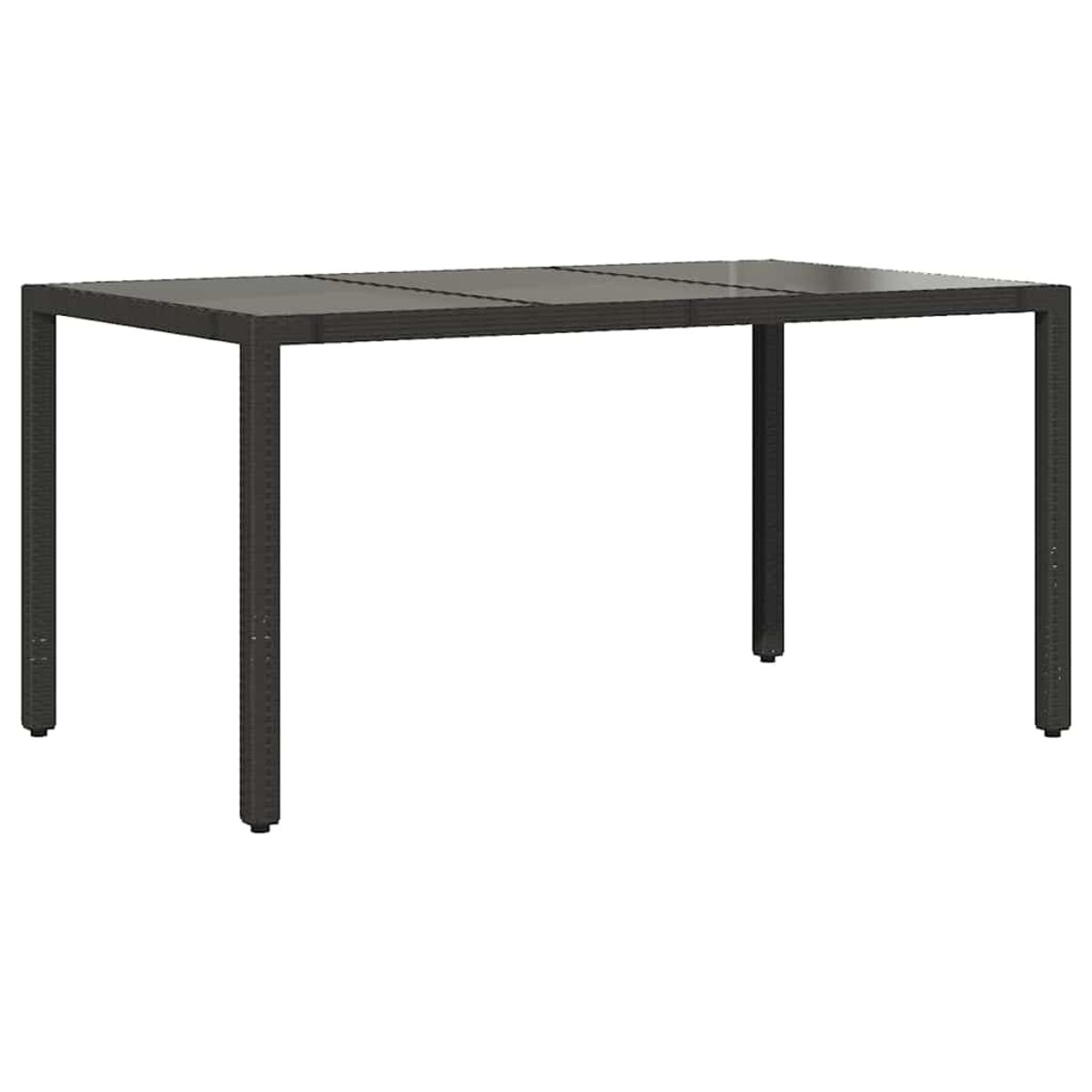 Tavolo rettangolare grigio scuro. Design semplice, quattro gambe. Piano nero. Sfondo bianco.