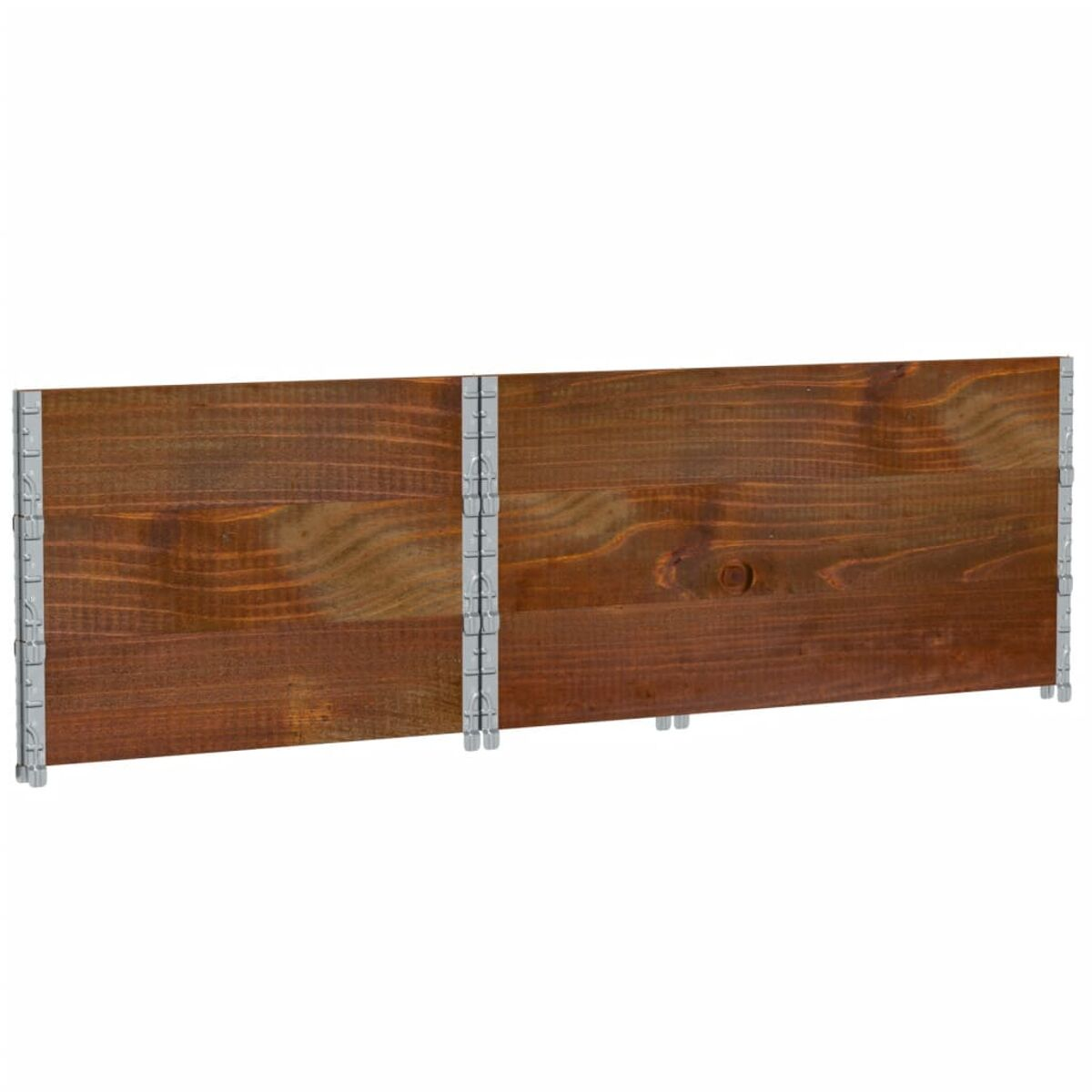 Pannelli di recinzione in legno con finitura marrone scuro e supporti metallici.