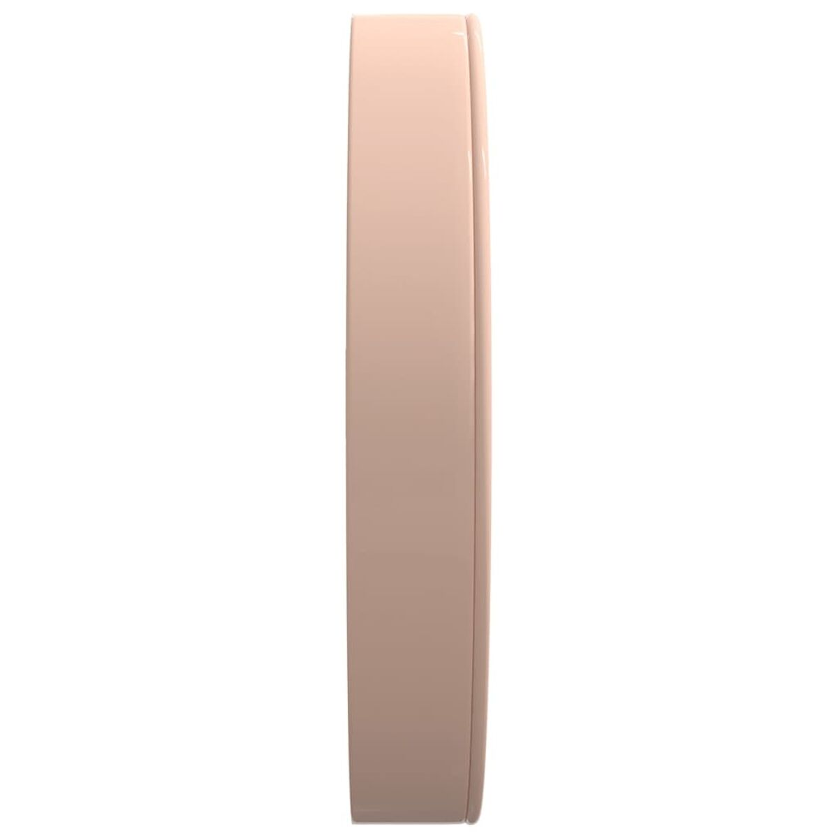 Rundes, rosa, glänzendes Objekt. Seitenansicht, isoliert auf weißem Hintergrund.