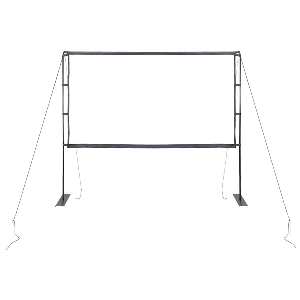 Schwarz gerahmte Leinwand. Weißer Hintergrund. Metallstützen und Drähte. Für Outdoor-Aktivitäten.