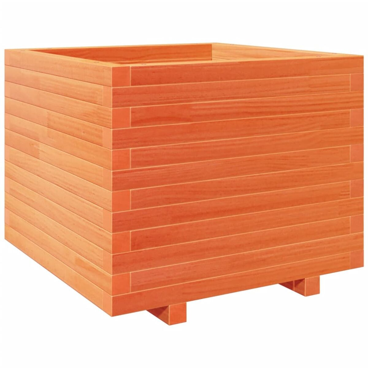 Eine große Holzkiste mit horizontalen Brettern, hellbraune Farbe, auf weißem Hintergrund.