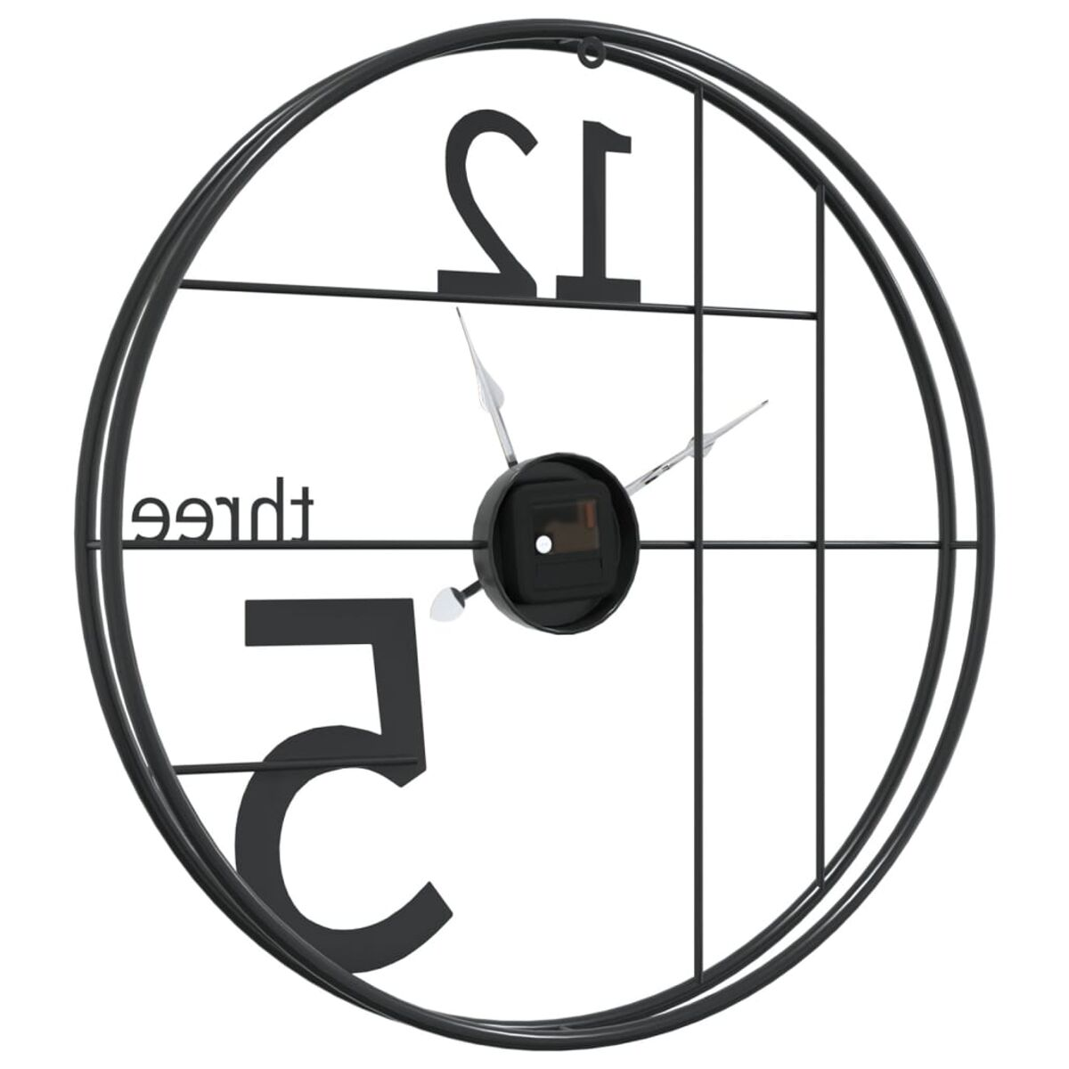 Eine schwarze, kreisförmige Uhr mit den Zahlen 1, 2, 3 und fünfzehn darauf.