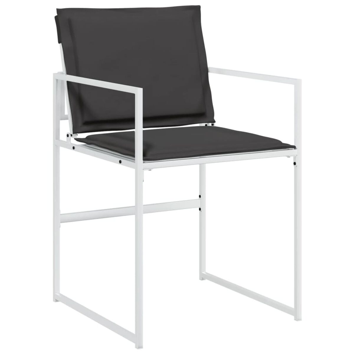 Sedia moderna da esterno con struttura bianca e seduta e schienale grigio scuro. Semplice ed elegante.