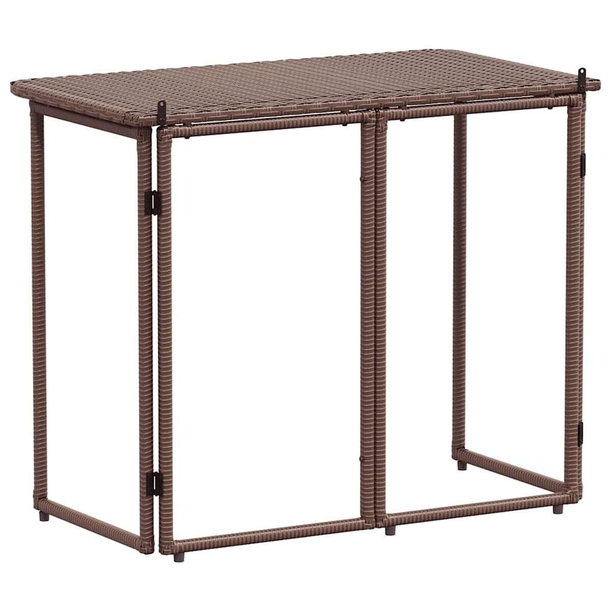 Brauner Beistelltisch aus Korbgeflecht mit rechteckiger Form, dunkelbraunem Rand und offenem Design.