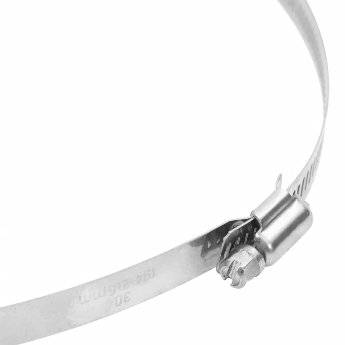 Metall-Schlauchschelle mit Schraubmechanismus. Stahlband mit Markierungen.