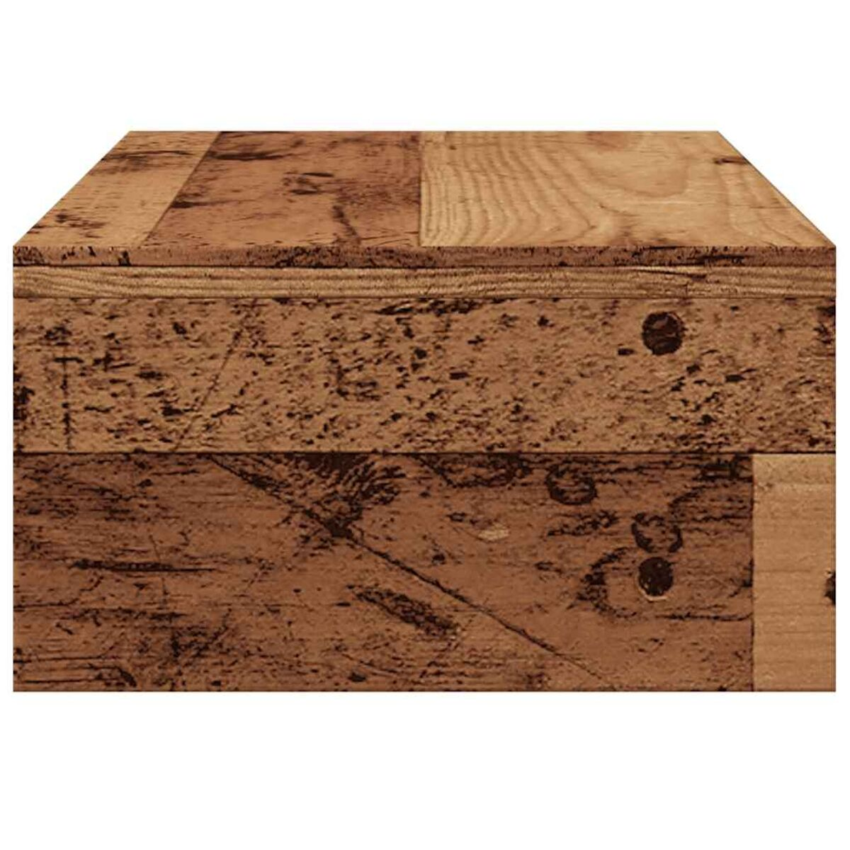 Holzkiste mit sichtbarer Holzmaserung. Die Kiste ist braun mit natürlichem Finish.