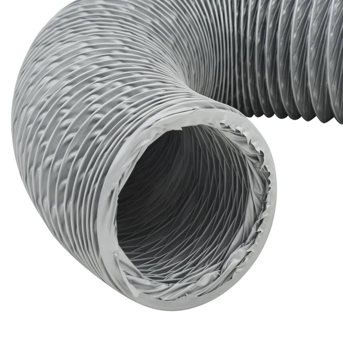 Graues flexibles Kanalrohr mit Spiraldesign. Nahaufnahme.