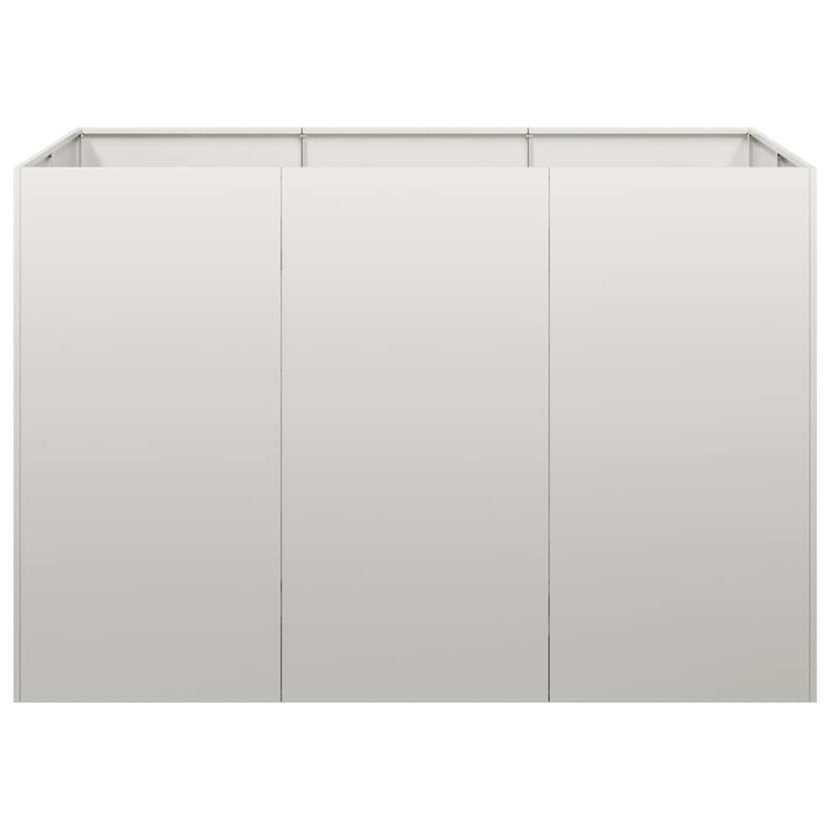 Tre pannelli bianchi formano una forma a cubo, su uno sfondo bianco. I pannelli sono semplici e lisci.