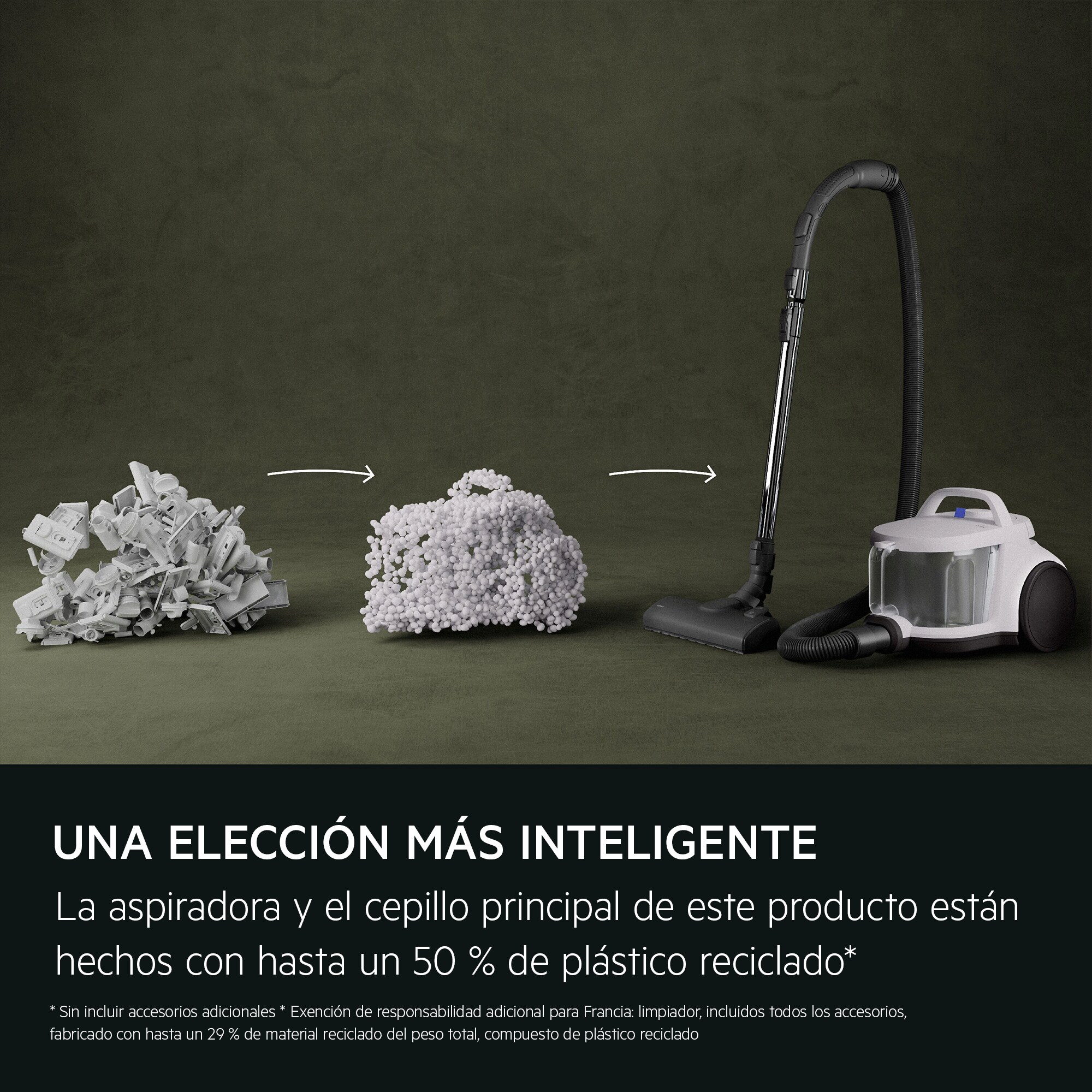 Aspiradora con reciclaje de plástico, ilustrando el reciclaje y un suelo limpio.