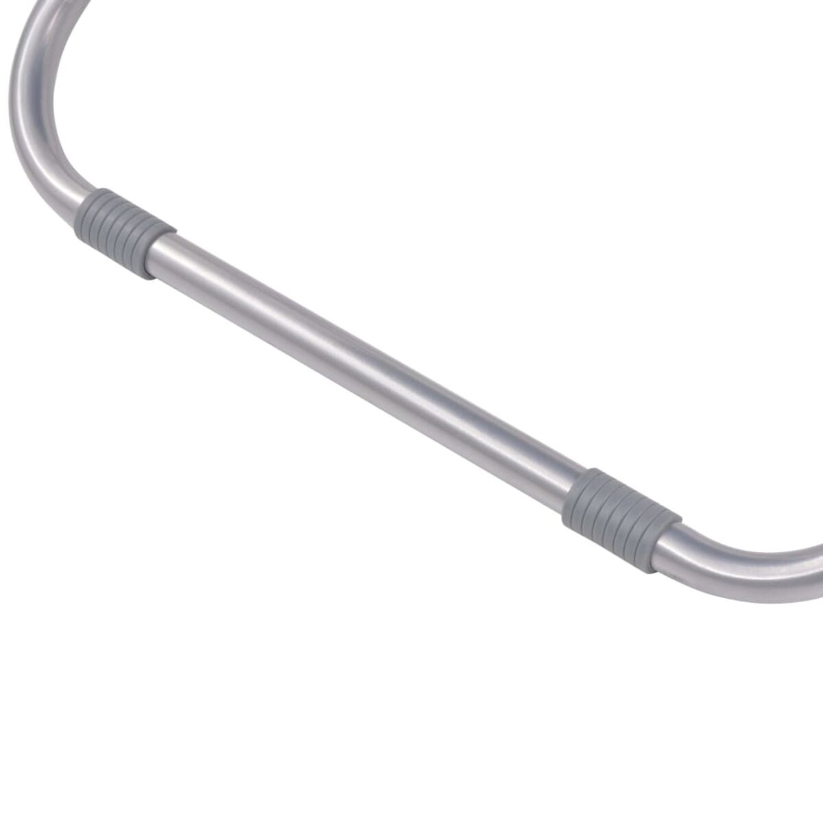 Silberner Metallstab mit grauen Gummigriffen an beiden Enden, gebogene Form.