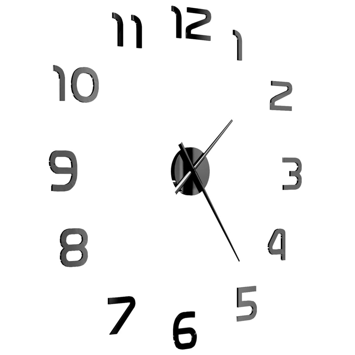 Eine moderne schwarze Uhr mit fetten, schwarzen Zahlen und Zeigern auf weißem Hintergrund, isoliert.