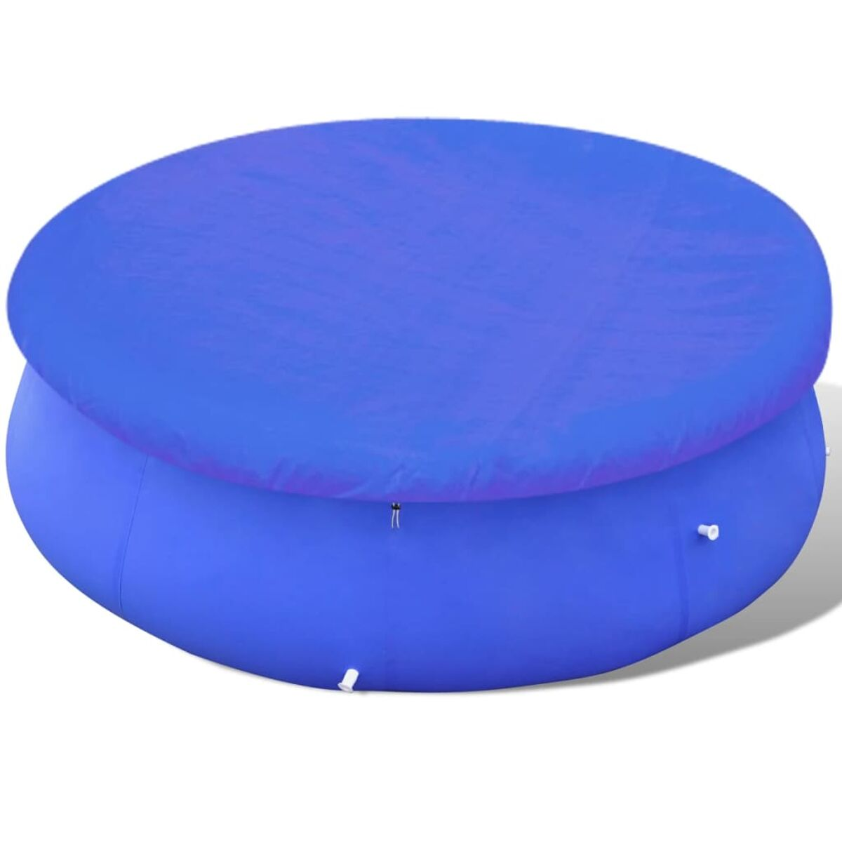 Blauer, runder Aufstellpool mit Abdeckung.