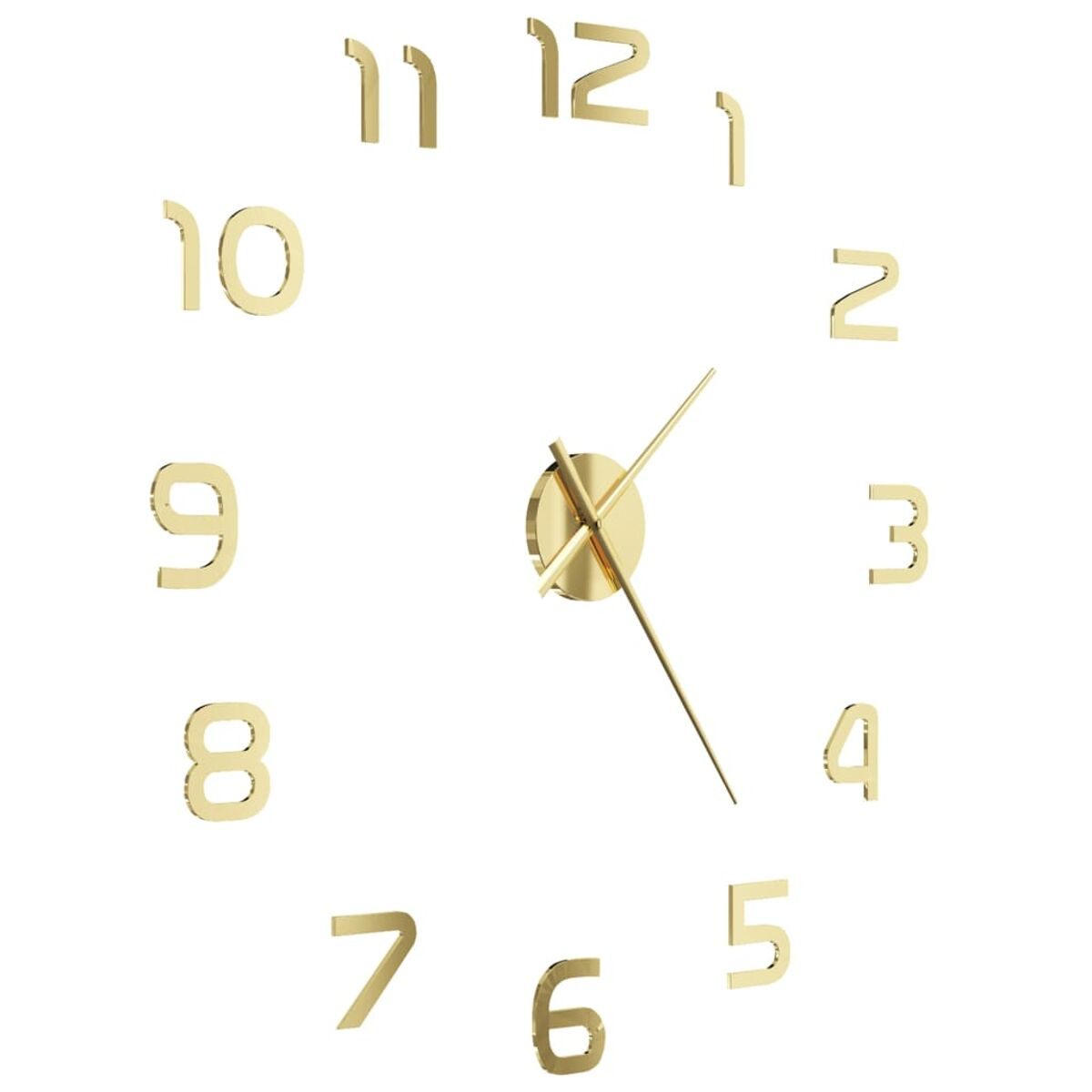 Goldene Uhr mit goldenen Ziffern. Zeiger zeigen auf 1:20. Die Zahlen sind im Kreis angeordnet.