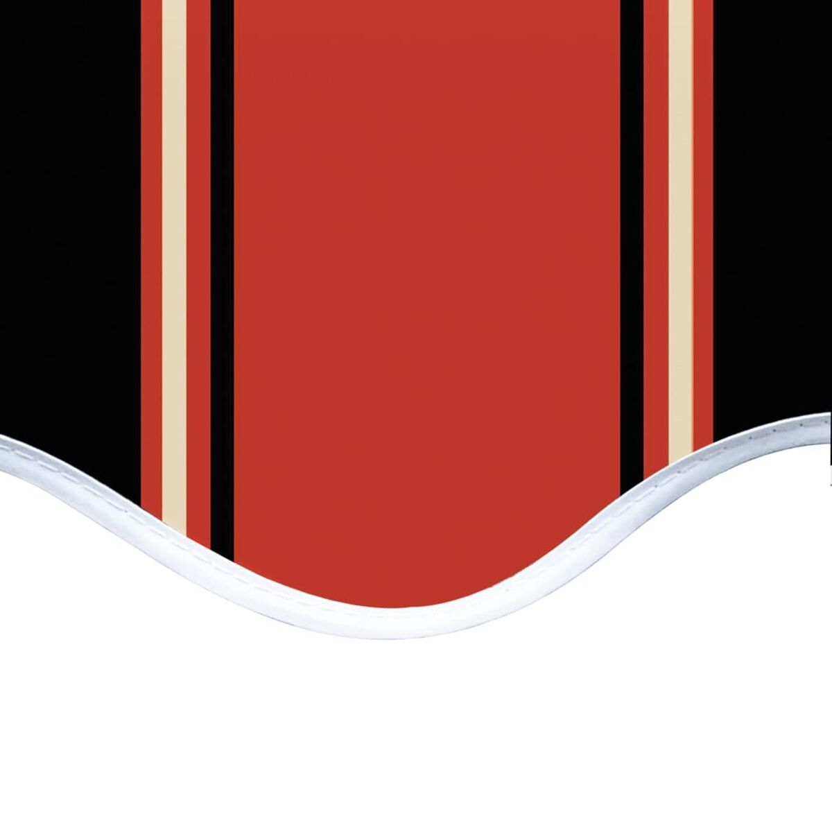 Abstraktes buntes Banner. Roter Mittelstreifen, schwarze und beige Streifen, weiße Kurve unten.