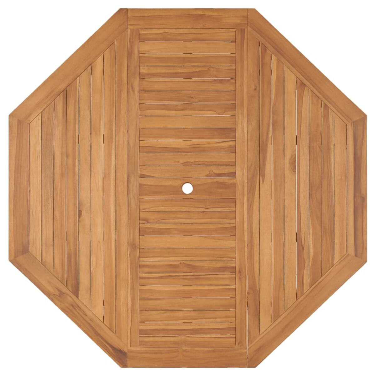 Achteckige Tischplatte aus Holz. Lamellen-Design mit Mittelloch.