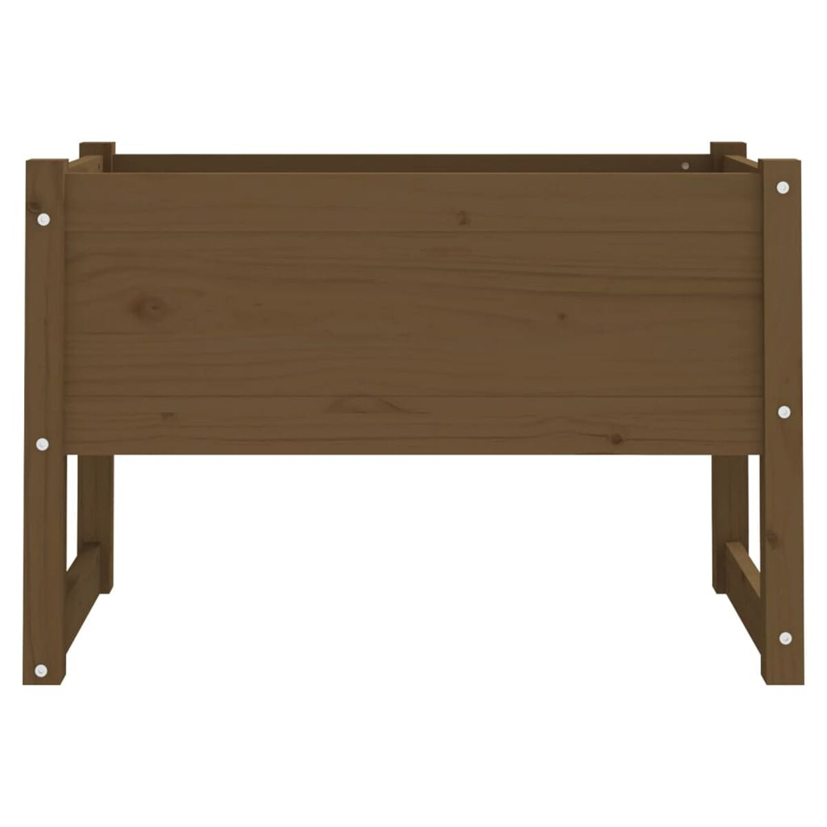 Pflanzkasten aus Holz, braune Farbe. Die Ansicht ist ein Seitenprofil.