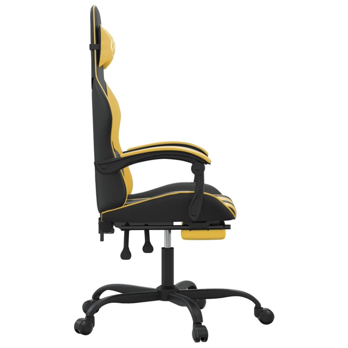 Schwarzer und gelber Gaming-Stuhl. Seitenansicht. Weißer Hintergrund.