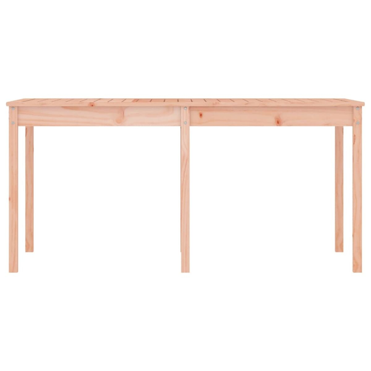 Rechteckiger Holztisch, aus hellfarbigem Holz mit sichtbarer Maserung.