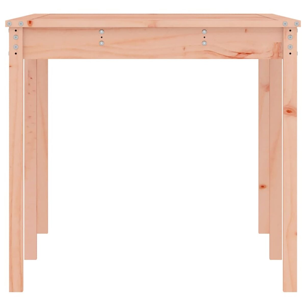 Heller Holztisch mit vier Beinen, rechteckige Form, Seitenansicht.