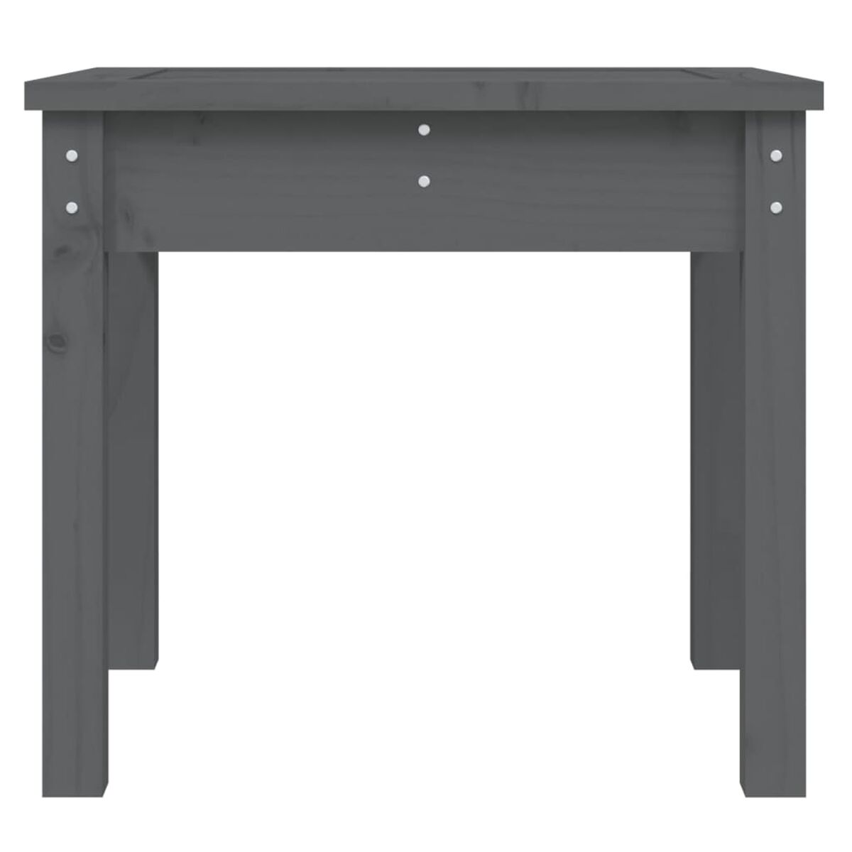 Grauer Holztisch mit vier Beinen, Oberfläche sichtbar, schlichtes Design.