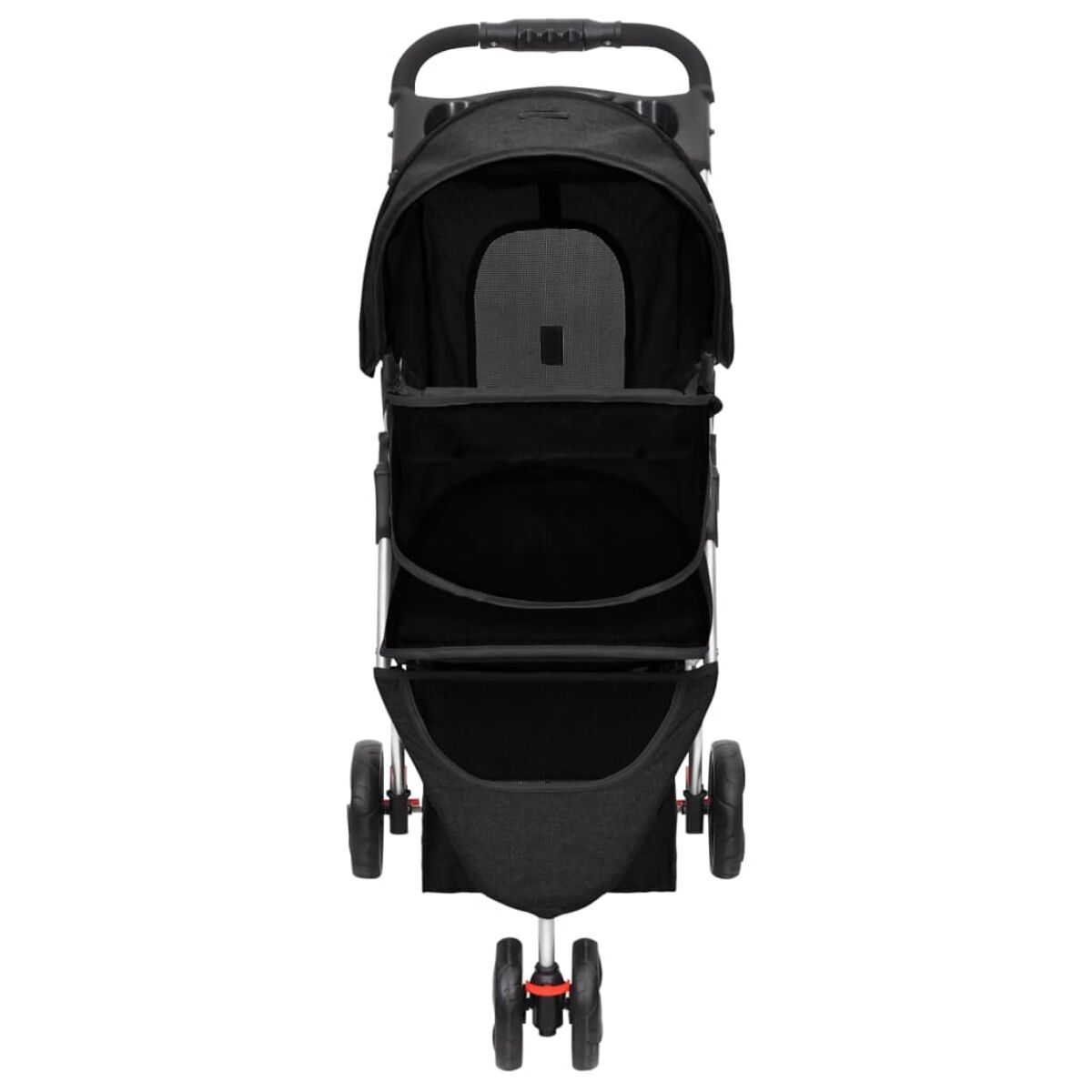 Schwarzer Haustier-Kinderwagen mit schwarzem Verdeck.