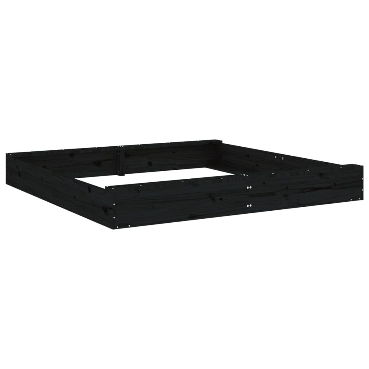 Schwarzes Hochbeet. Rechteckige Form, aus Holz gefertigt.