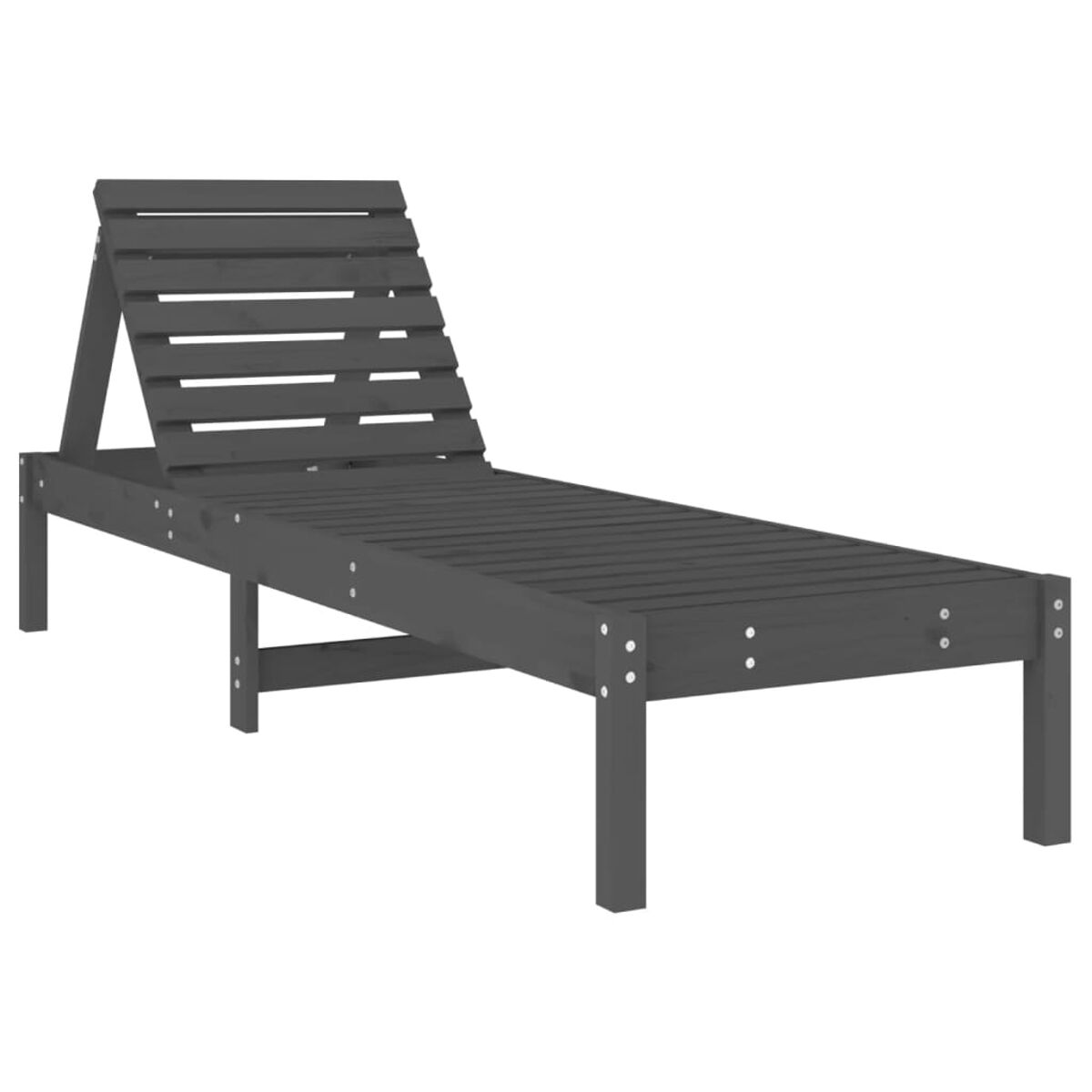 Grauer Holzliegestuhl mit verstellbarer Rückenlehne, perfekt zum Entspannen im Freien.