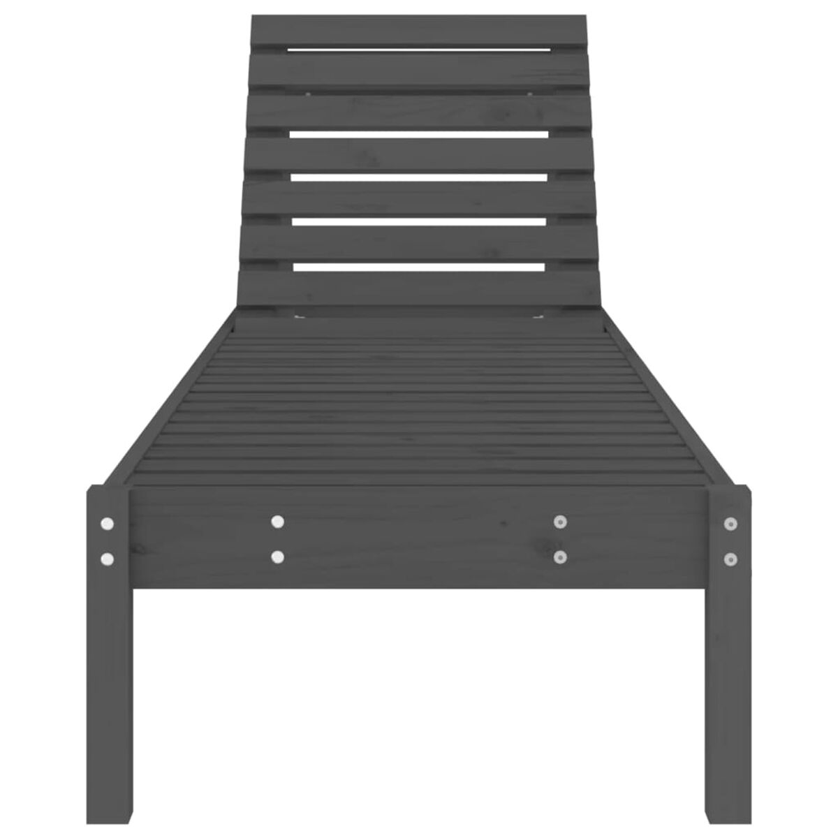 Graue Holzliege. Einfaches Design, Lattenrücken und -sitz. Vier Beine.