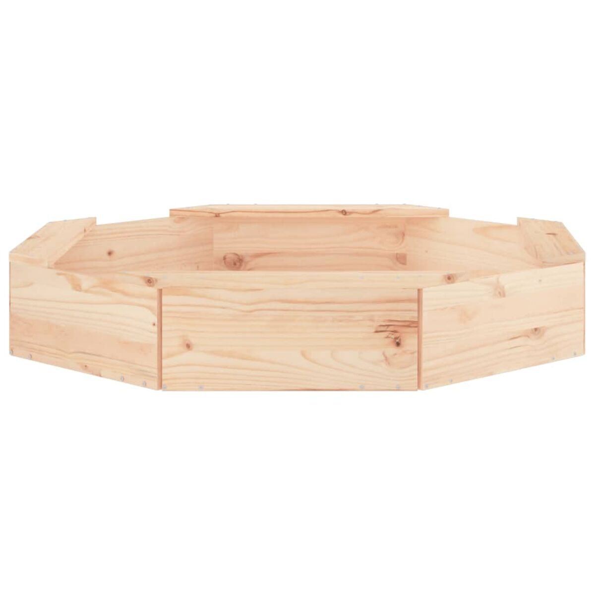 Fioriera ottagonale in legno con finitura legno chiaro. Vista laterale.