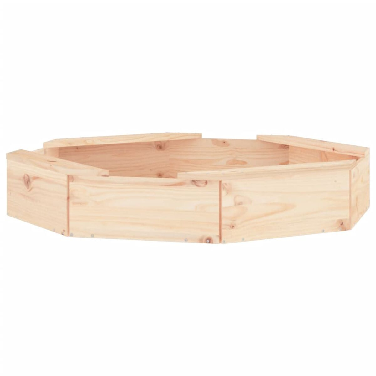 Fioriera esagonale in legno senza piante su sfondo bianco.