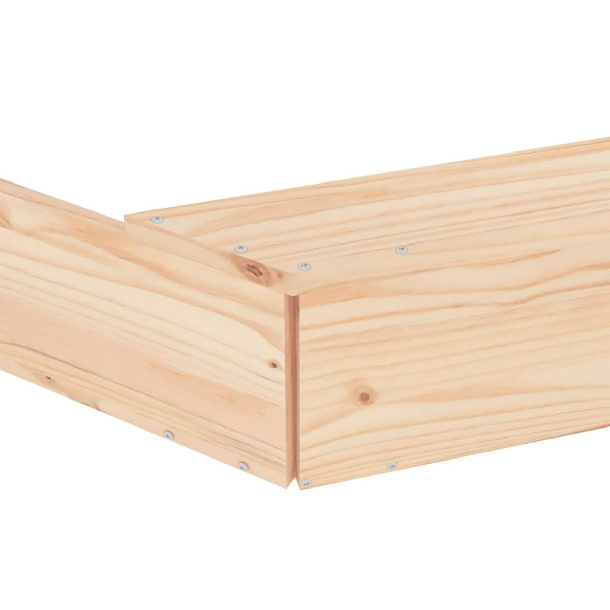 Angolo di una struttura in legno chiaro, che mostra l'incastro e le viti.
