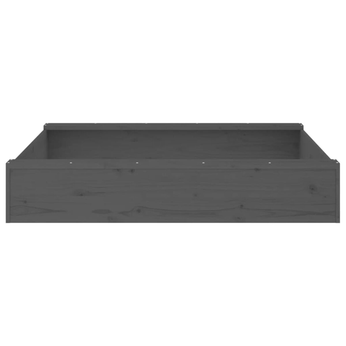 Eine rechteckige, dunkelgraue Holzkiste. Die Kiste ist oben offen und hat ein schlichtes Design.