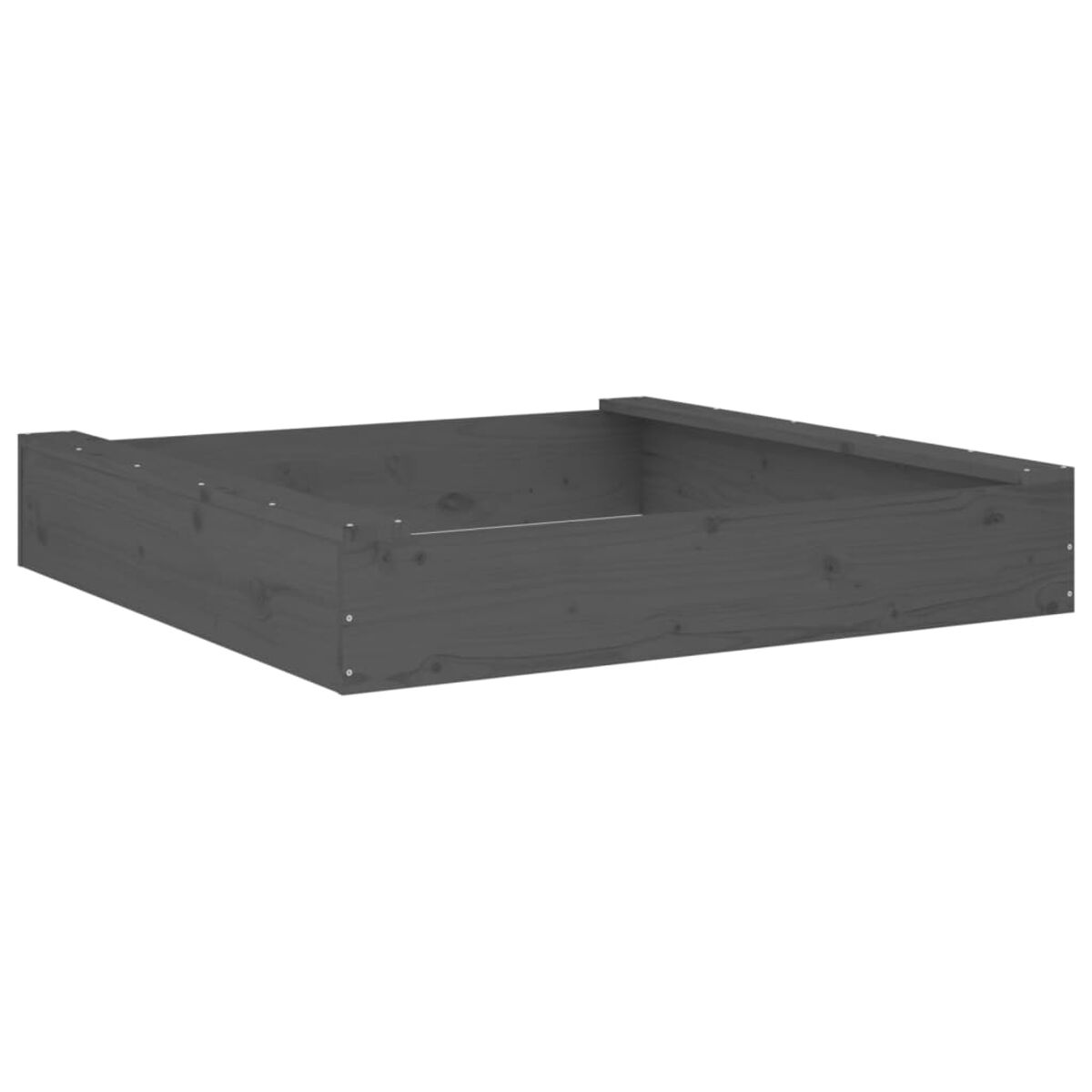Ein grauer Holzrahmen. Dunkelgraue Farbe, schlichtes Design, quadratische Form.
