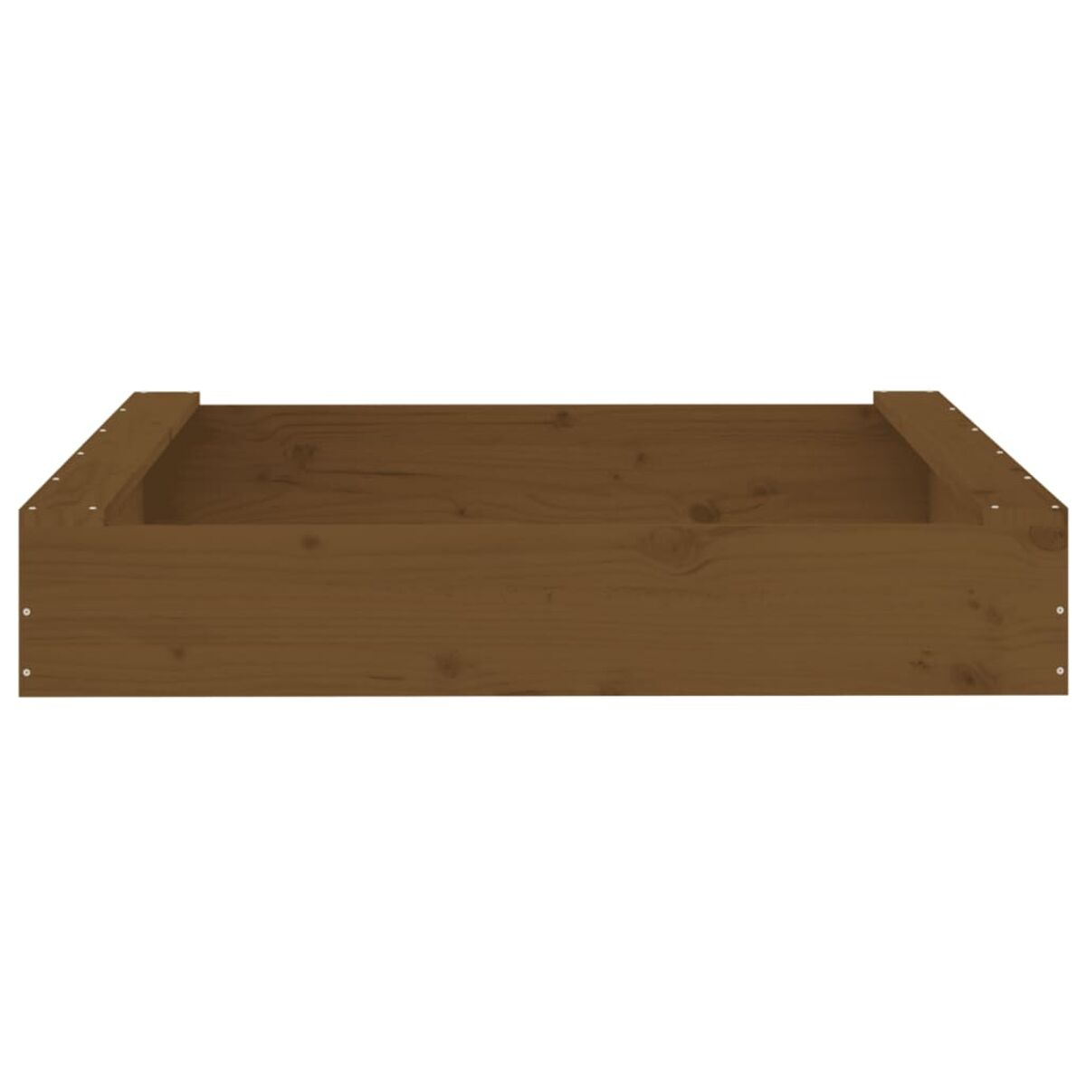 Una fioriera rettangolare in legno, che mostra la parte superiore aperta e il telaio in legno circostante.