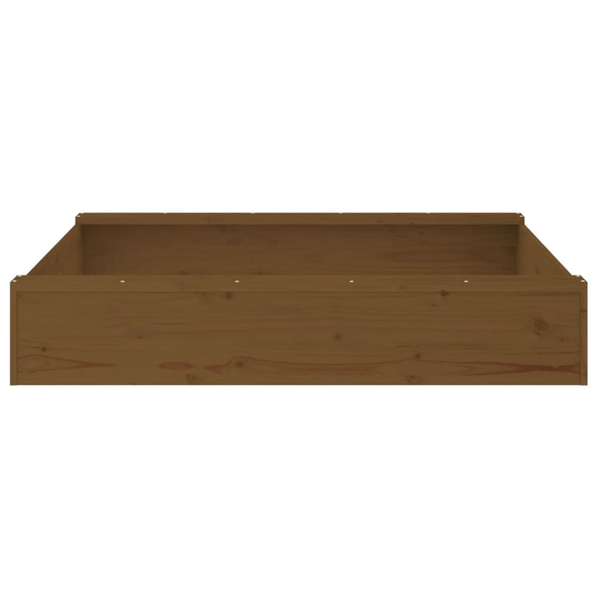 Fioriera in legno marrone, forma rettangolare. Per uso esterno.