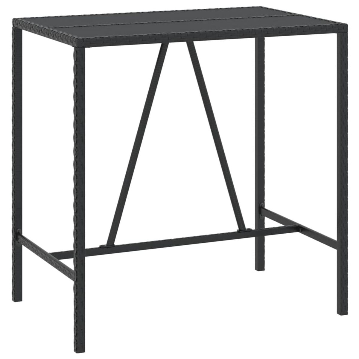 Schwarzer Metall-Bartisch mit quadratischer Platte und Metallstütze.