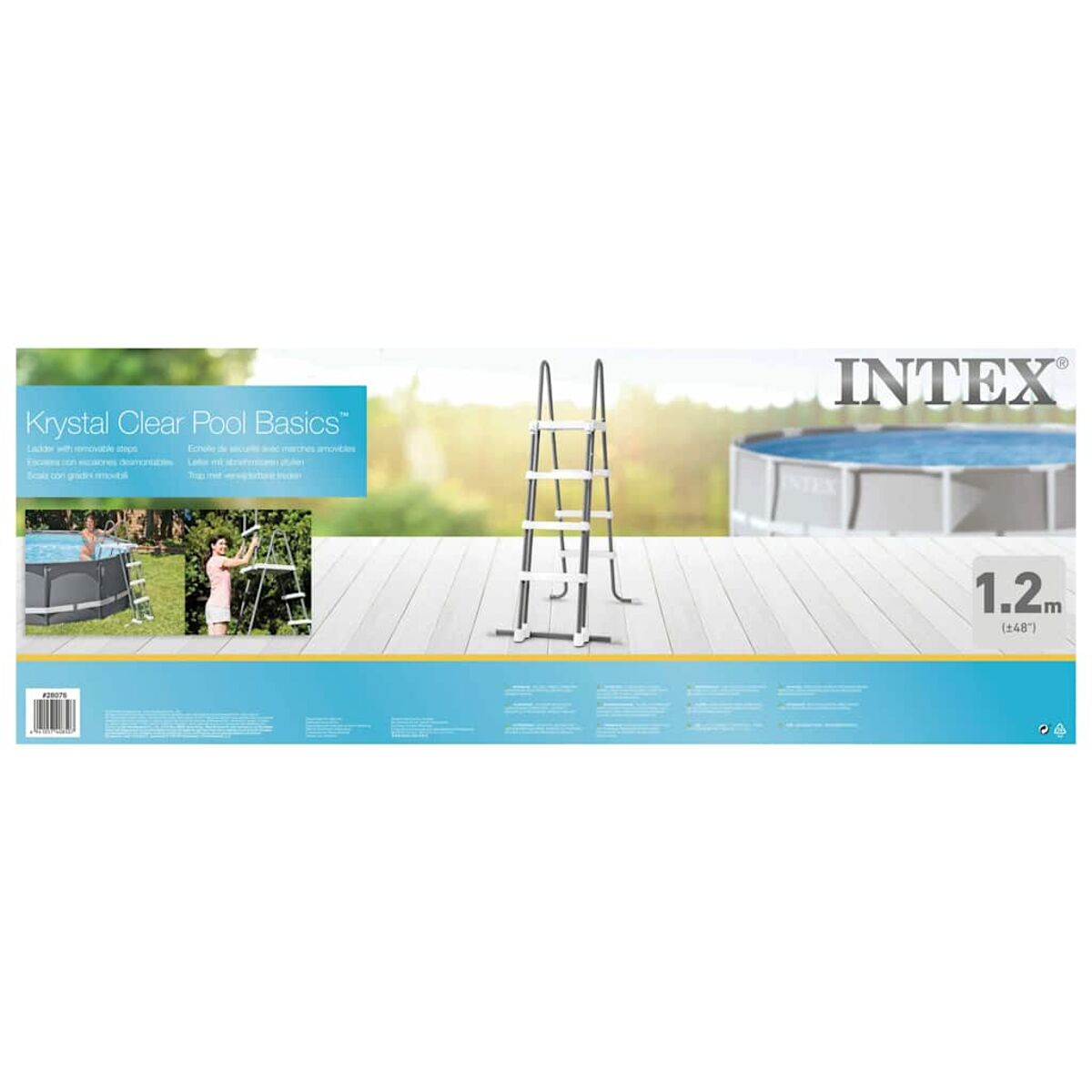Eine Box mit einer Poolleiter darauf. Die Box zeigt einen Pool und das Intex-Logo.