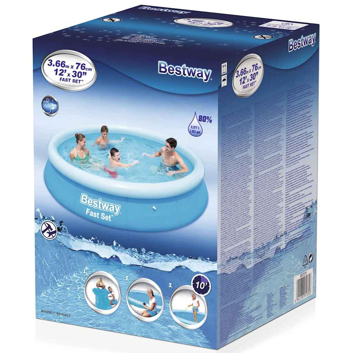 Eine Box mit einem Bild eines blauen aufblasbaren Pools mit schwimmenden Personen. Die Box enthält Informationen.
