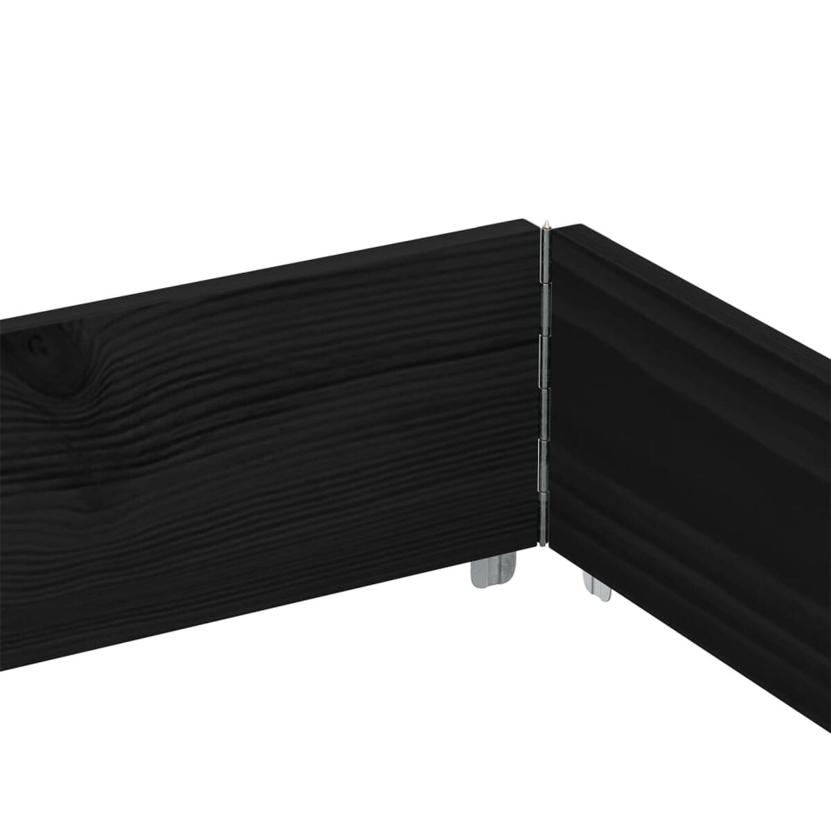Due assi di legno nero collegate da cerniere. Il legno ha un marcato motivo a venature.