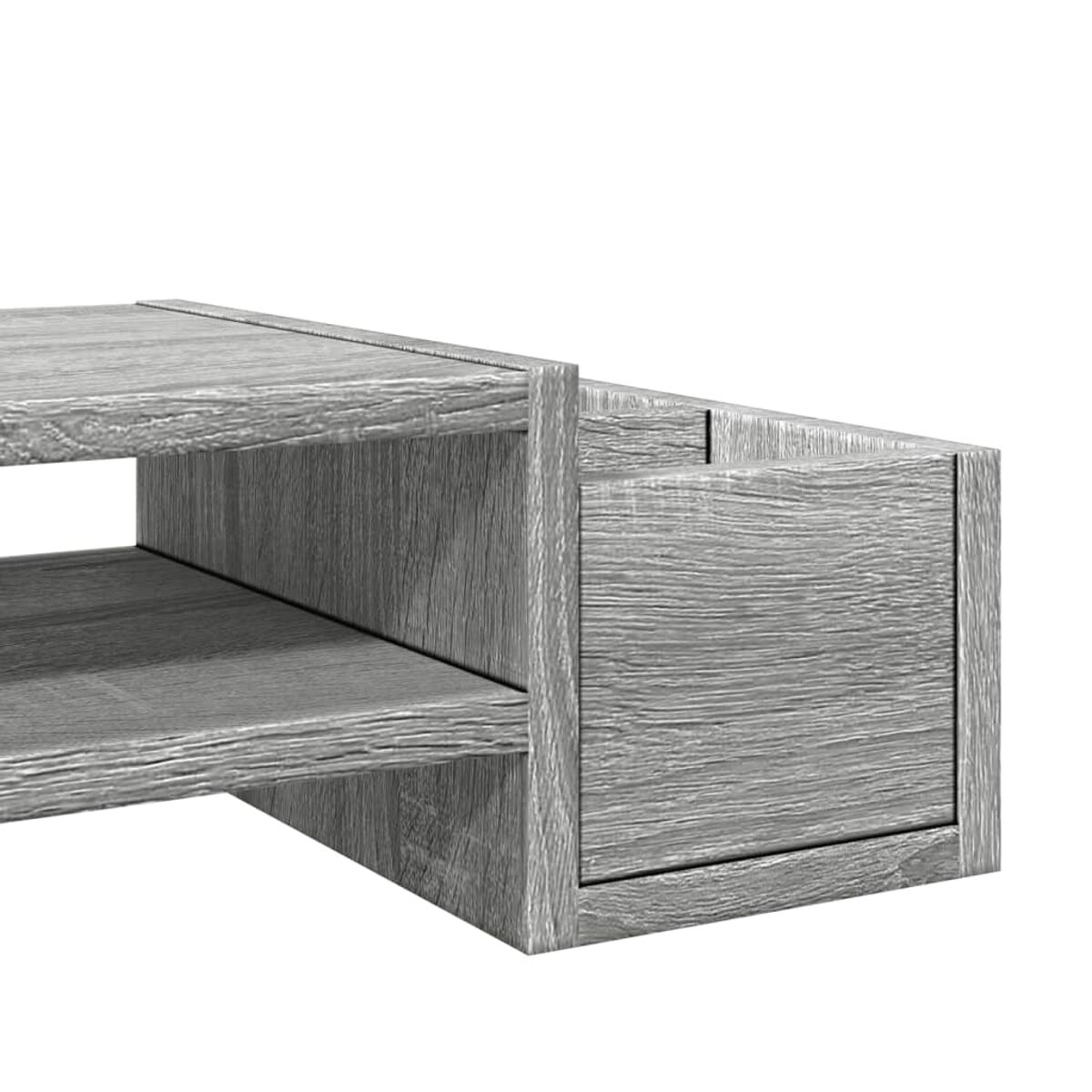 Eine Nahaufnahme eines grauen Holzregals.