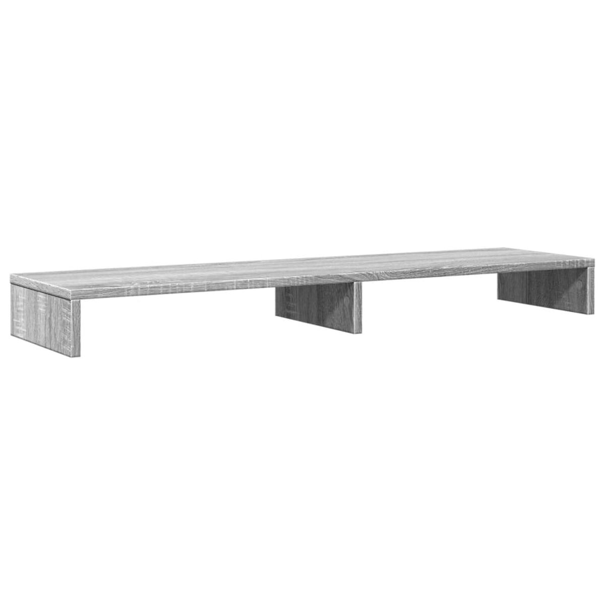Graues schwebendes Regal. Das Regal ist lang und hat ein schlichtes, modernes Design.
