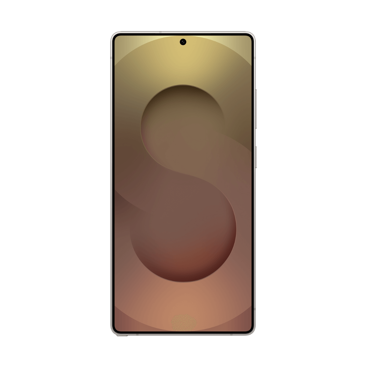 Nowoczesny smartfon z zakrzywionym ekranem, pokazujący gradientowe tło i czujnik linii papilarnych.