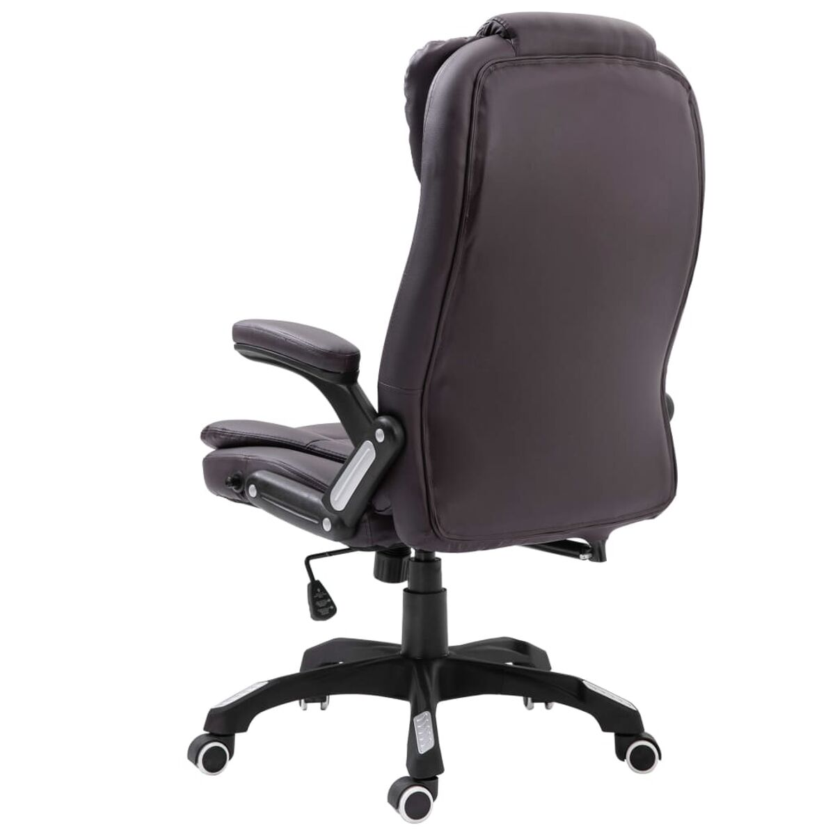 Bürostuhl mit schwarzem Fuß und braunem Leder. Der Stuhl ist braun.