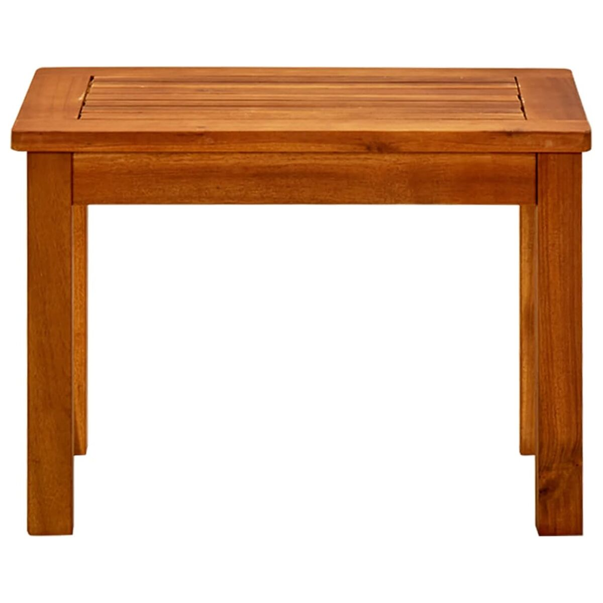 Ein kleiner, rechteckiger Holztisch. Die Oberseite hat horizontale Lamellen.